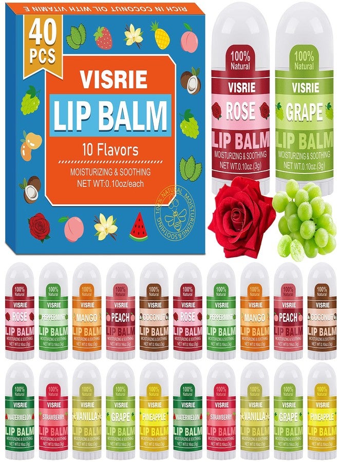 VISRIE Mini Lip Balm 40 Pack, Natural Lip Balms Bulk with Vitamin E and Coconut Oil, Moisturizing Lip Balm for Dry Cracked lips - 10 Flavors - Image 1